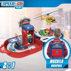 Mochila parking juguete 3 niveles c/2 vehículos Speed & Go