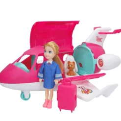 Muñeca azafata c/avión, perro y maleta Bella