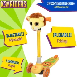 Patinete 3 ruedas león plegable c/luces y peluche K3YRIDERS