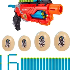 Pistola con munición y 4 huevos dino attack x-shot